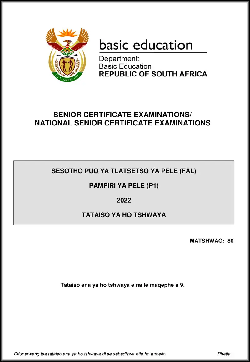 Grade 12 Sesotho past paper 2022 – sesotho fal p1 may june 2022 mg gr12
