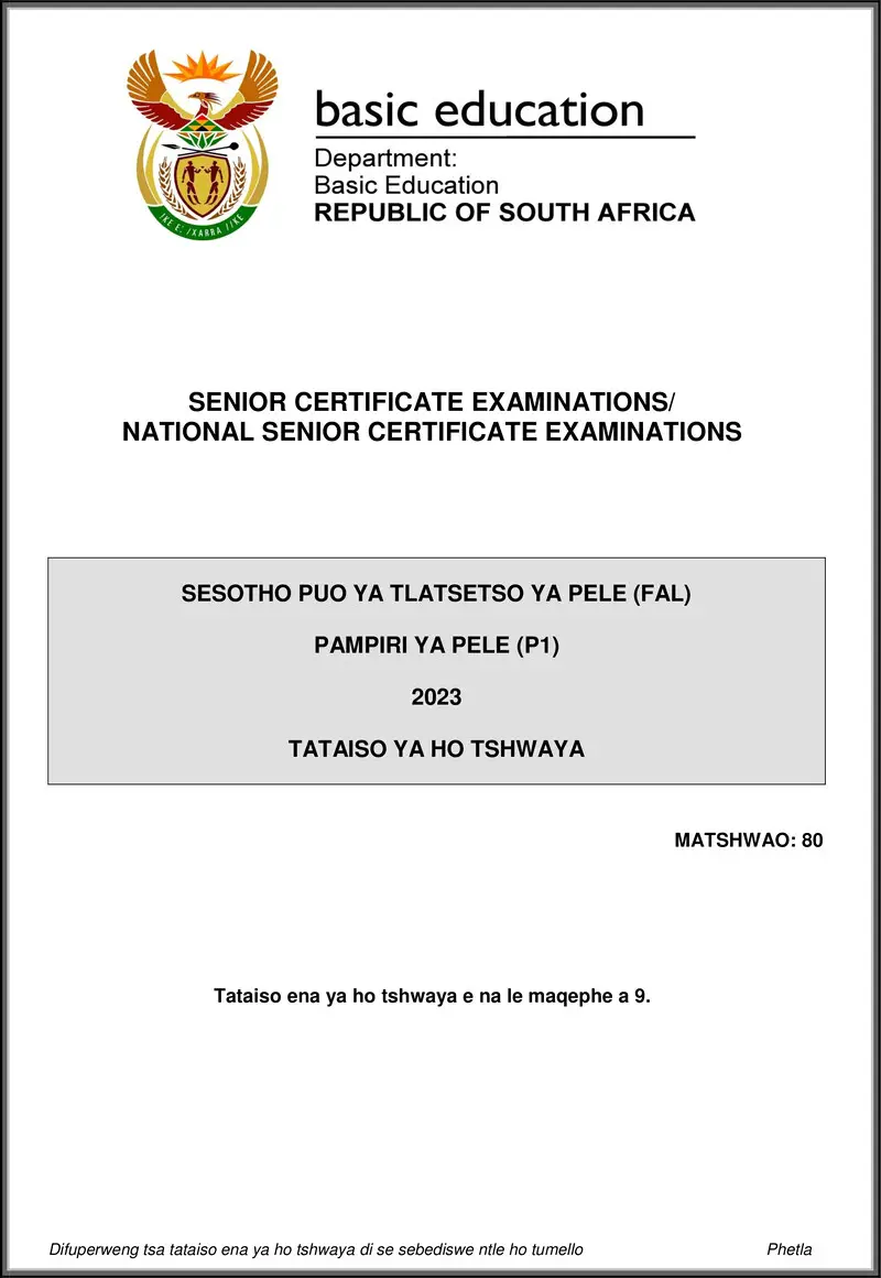 Grade 12 Sesotho past paper 2023 – sesotho fal p1 may june 2023 mg gr12