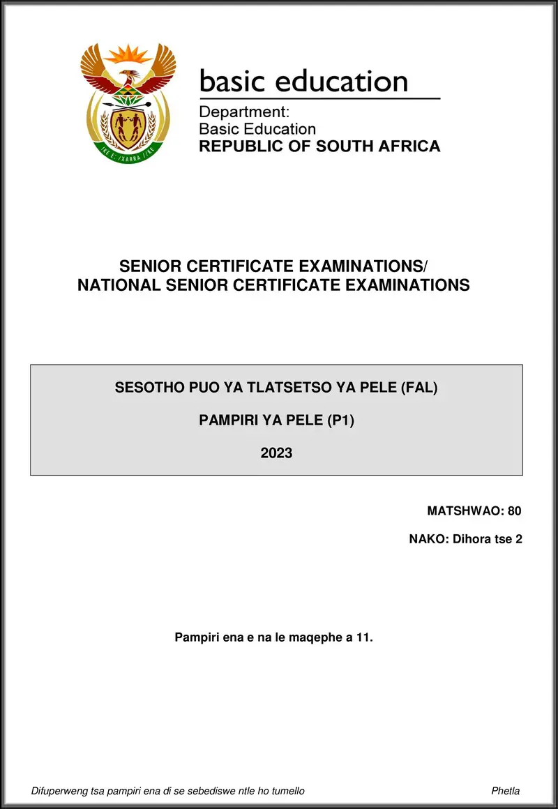 Grade 12 Sesotho past paper 2023 – sesotho fal p1 may june 2023 gr12