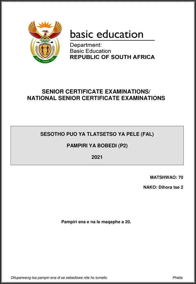 Grade 12 Sesotho past paper 2021 – sesotho fal p2 may june 2021 gr12