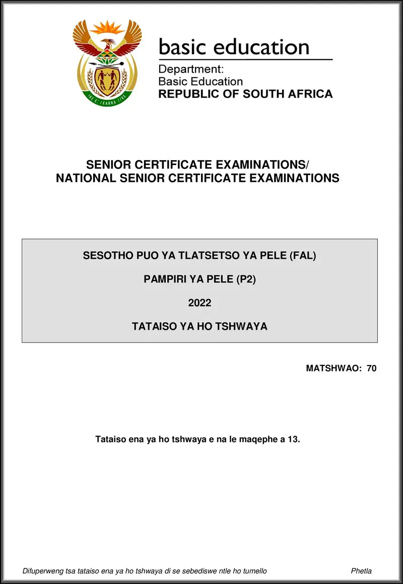 Grade 12 Sesotho past paper 2022 – sesotho fal p2 may june 2022 mg gr12