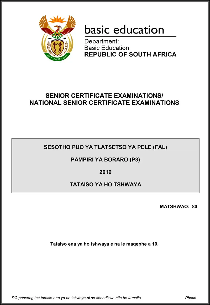 Grade 12 Sesotho past paper 2019 – sesotho fal p3 may june 2019 memo gr12