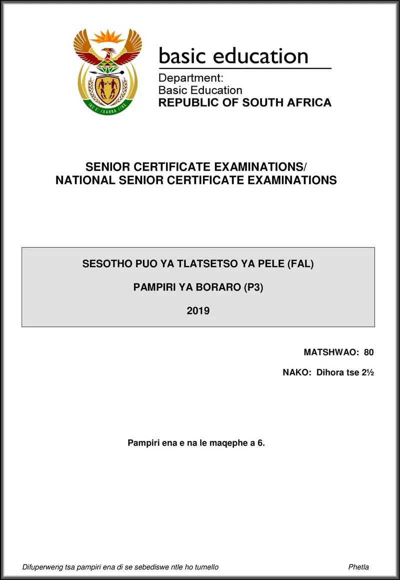 Grade 12 Sesotho past paper 2019 – sesotho fal p3 may june 2019 gr12