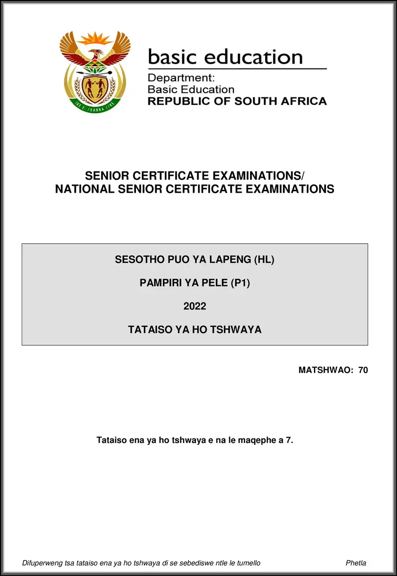Grade 12 Sesotho past paper 2022 – sesotho hl p1 may june 2022 mg gr12