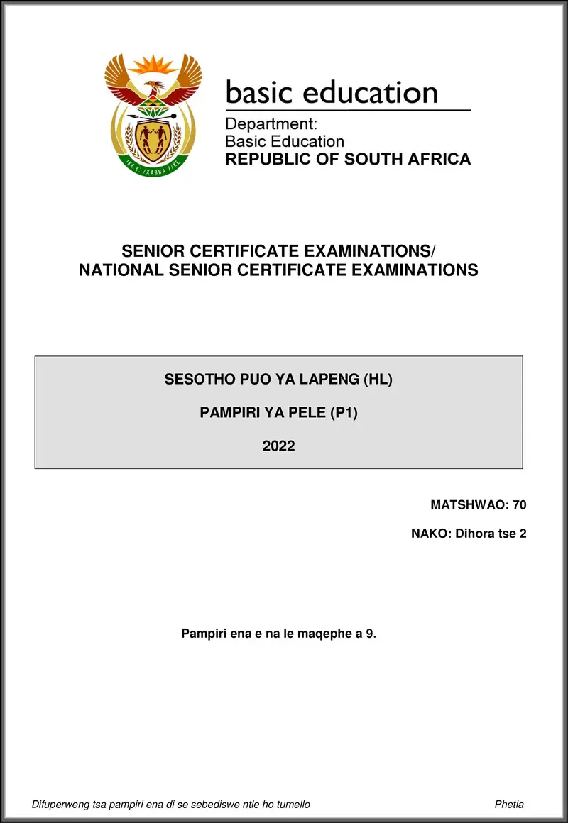 Grade 12 Sesotho past paper 2022 – sesotho hl p1 may june 2022 gr12