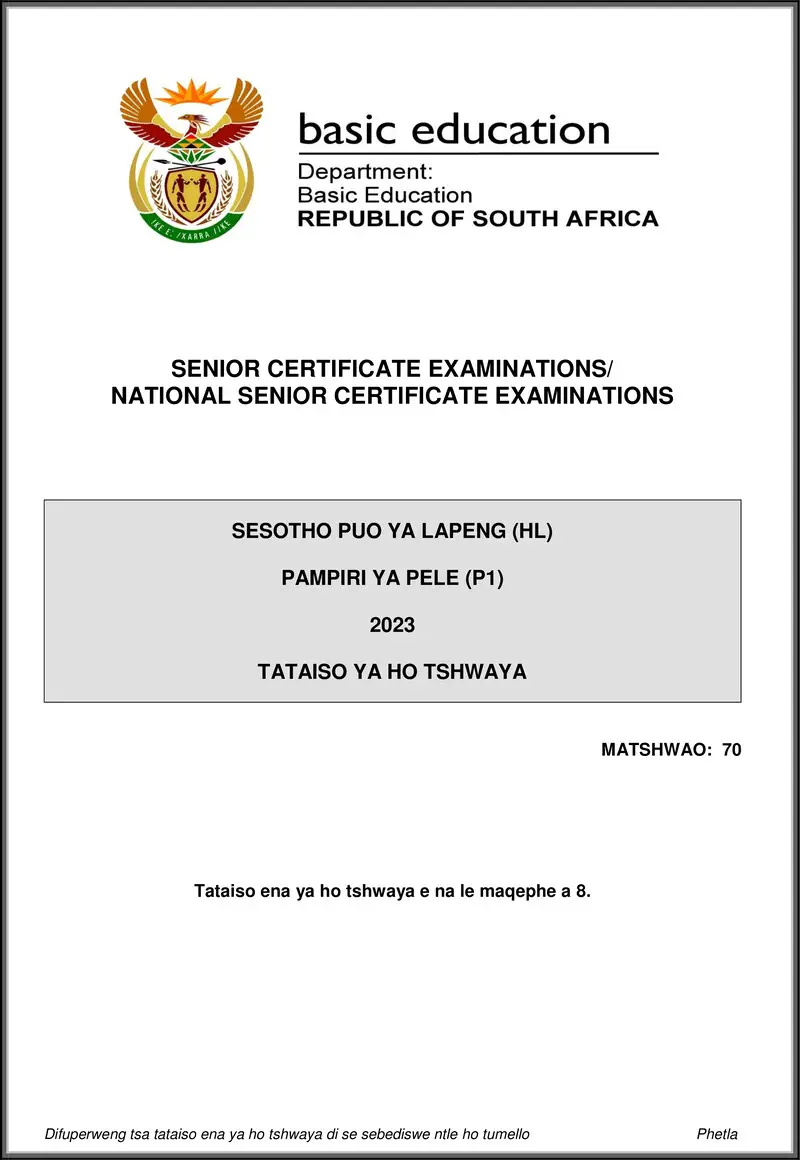 Grade 12 Sesotho past paper 2023 – sesotho hl p1 may june 2023 mg gr12