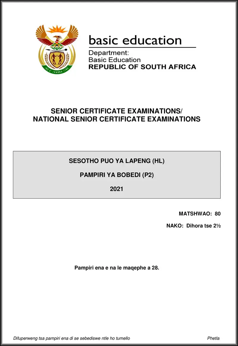 Grade 12 Sesotho past paper 2021 – sesotho hl p2 may june 2021 gr12