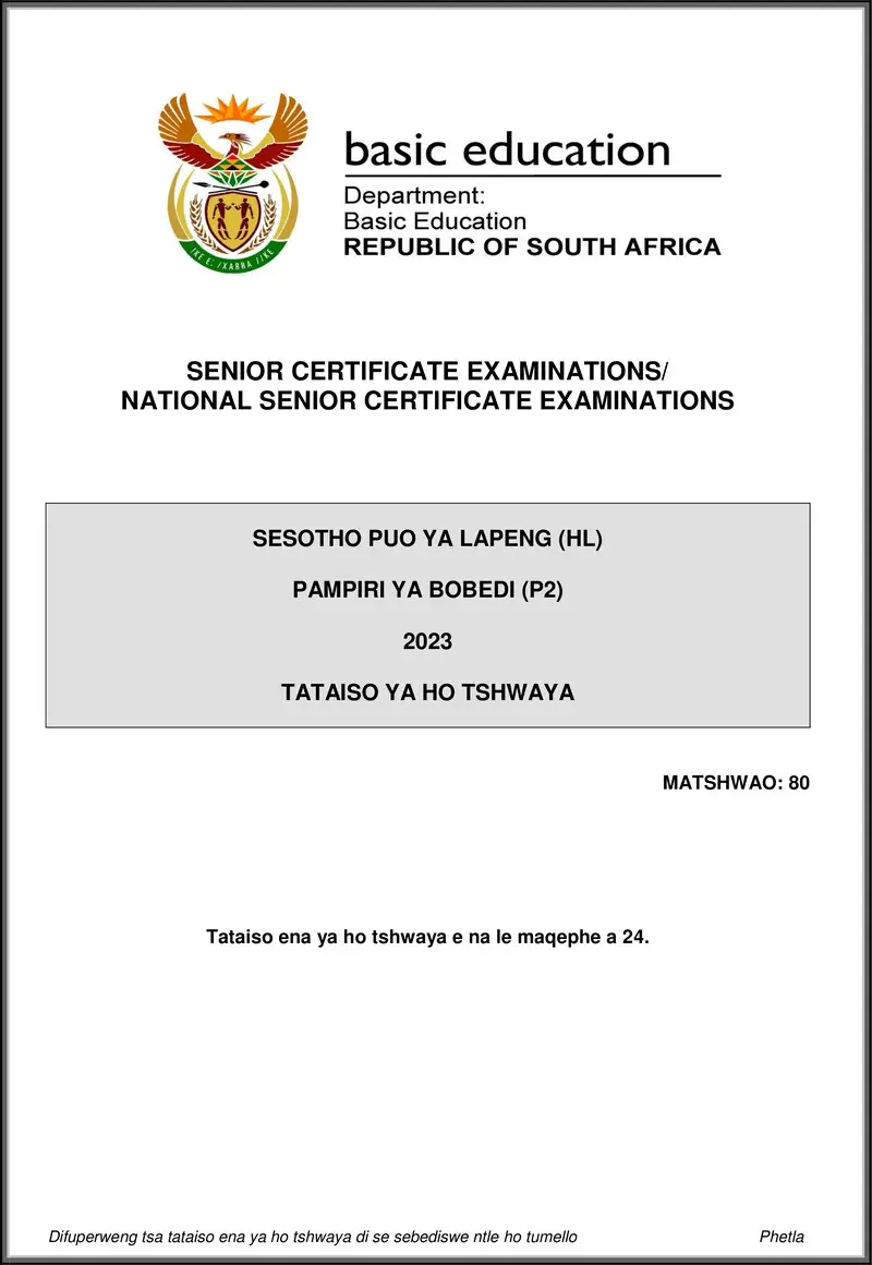 Grade 12 Sesotho past paper 2023 – sesotho hl p2 may june 2023 mg gr12