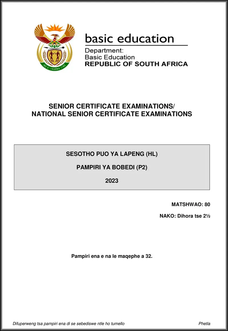 Grade 12 Sesotho past paper 2023 – sesotho hl p2 may june 2023 gr12