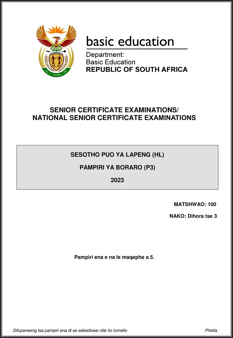 Grade 12 Sesotho past paper 2023 – sesotho hl p3 may june 2023 gr12