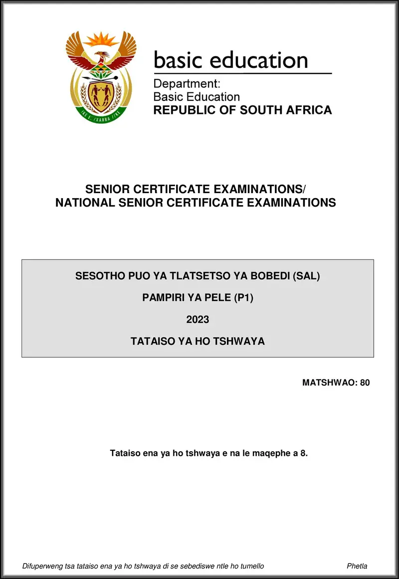 Grade 12 Sesotho past paper 2023 – sesotho sal p1 may june 2023 mg gr12