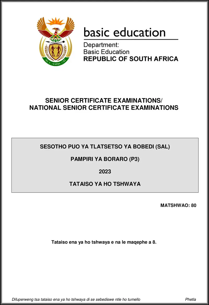Grade 12 Sesotho past paper 2023 – sesotho sal p3 may june 2023 mg gr12