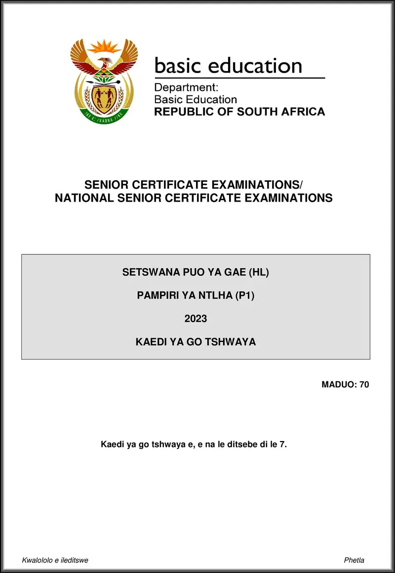 Grade 12 Setswana past paper 2023 – setswana hl p1 may june 2023 mg gr12