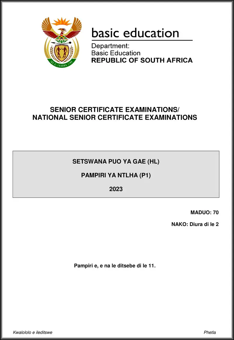 Grade 12 Setswana past paper 2023 – setswana hl p1 may june 2023 gr12