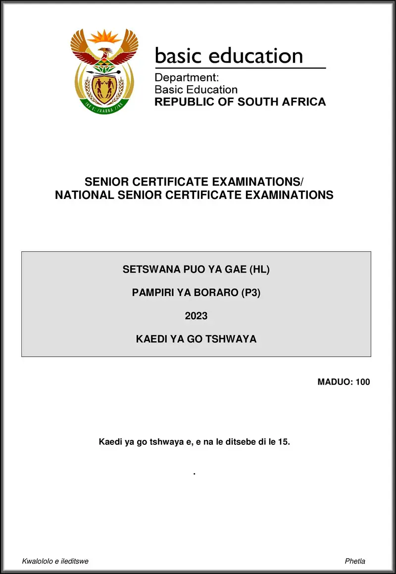 Grade 12 Setswana past paper 2023 – setswana hl p3 may june 2023 mg gr12