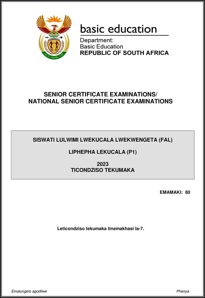 Grade 12 Siswati past paper 2023 – siswati fal p1 may june 2023 mg gr12
