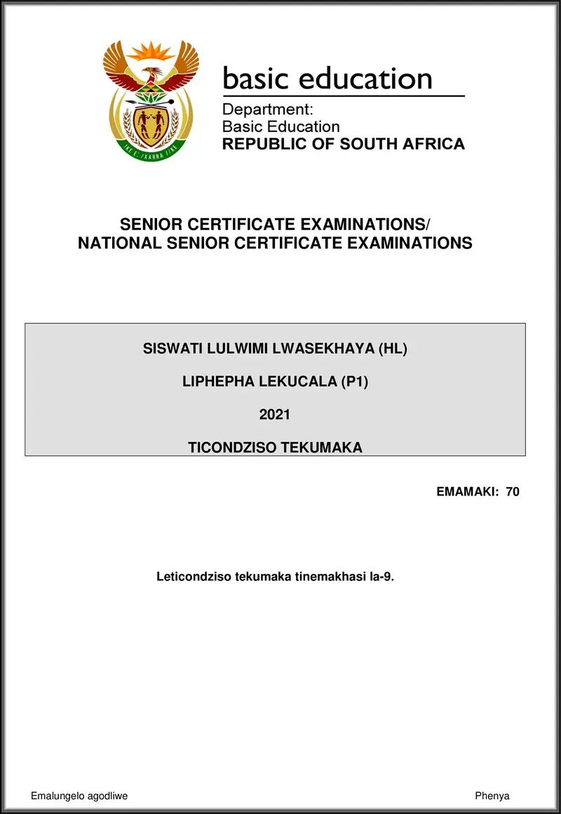 Grade 12 Siswati past paper 2021 – siswati hl p1 may june 2021 mg gr12