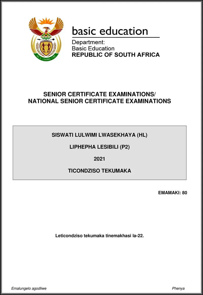 Grade 12 Siswati past paper 2021 – siswati hl p2 may june 2021 mg gr12