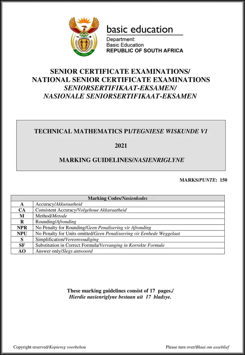 Grade 12 Mathematics past paper 2021 – technical mathematics p1 may june 2021 mg eng afr gr12