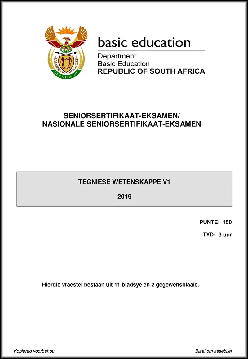 Grade 12 Technical Sciences past paper 2019 – technical sciences p1 may june 2019 afr gr12