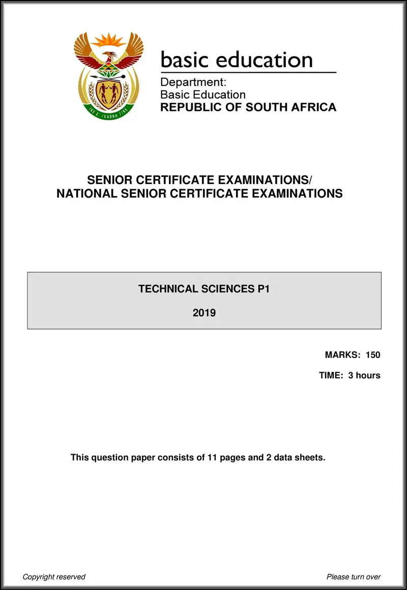 Grade 12 Technical Sciences past paper 2019 – technical sciences p1 may june 2019 eng gr12