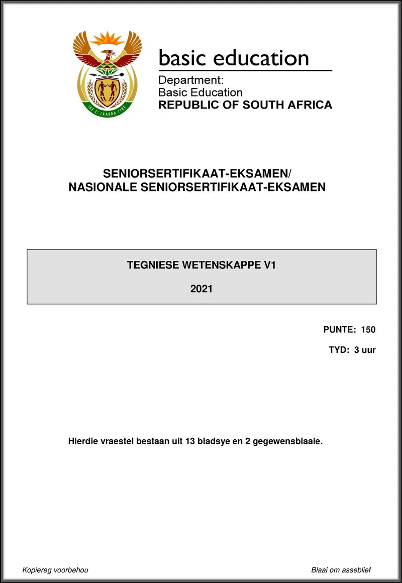 Grade 12 Technical Sciences past paper 2021 – technical sciences p1 may june 2021 afr gr12