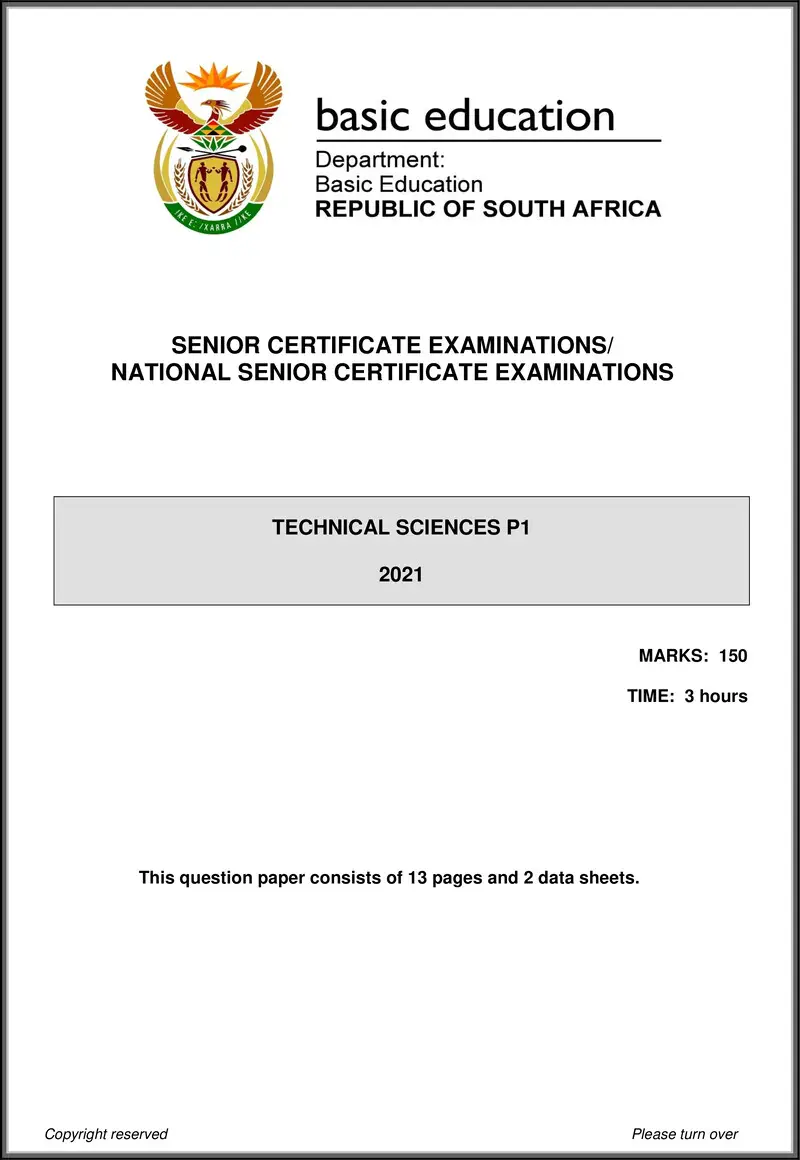 Grade 12 Technical Sciences past paper 2021 – technical sciences p1 may june 2021 eng gr12