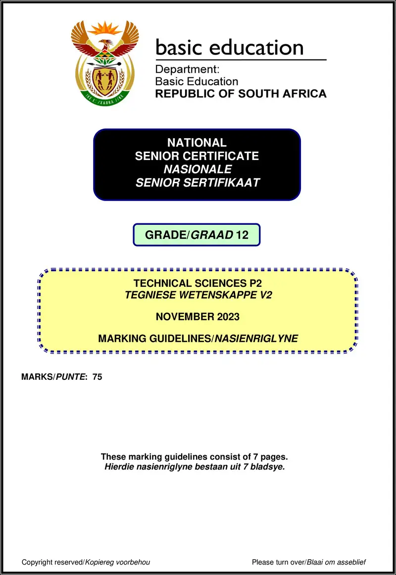 Grade 12 Technical Sciences past paper 2023 – technical sciences p2 nov 2023 mg eng afr gr12