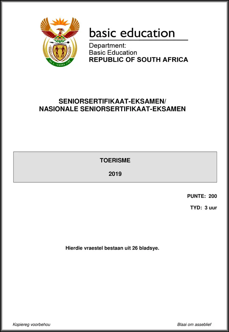 Grade 12 Tourism past paper 2019 – tourism may june 2019 afr gr12