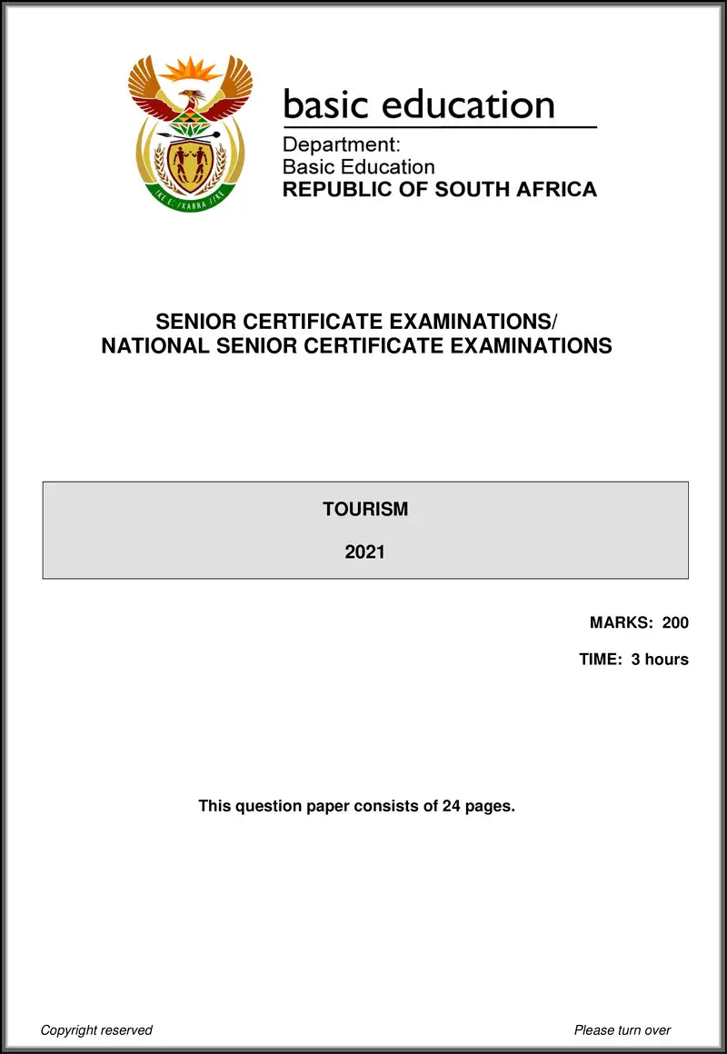 Grade 12 Tourism past paper 2021 – tourism may june 2021 eng gr12