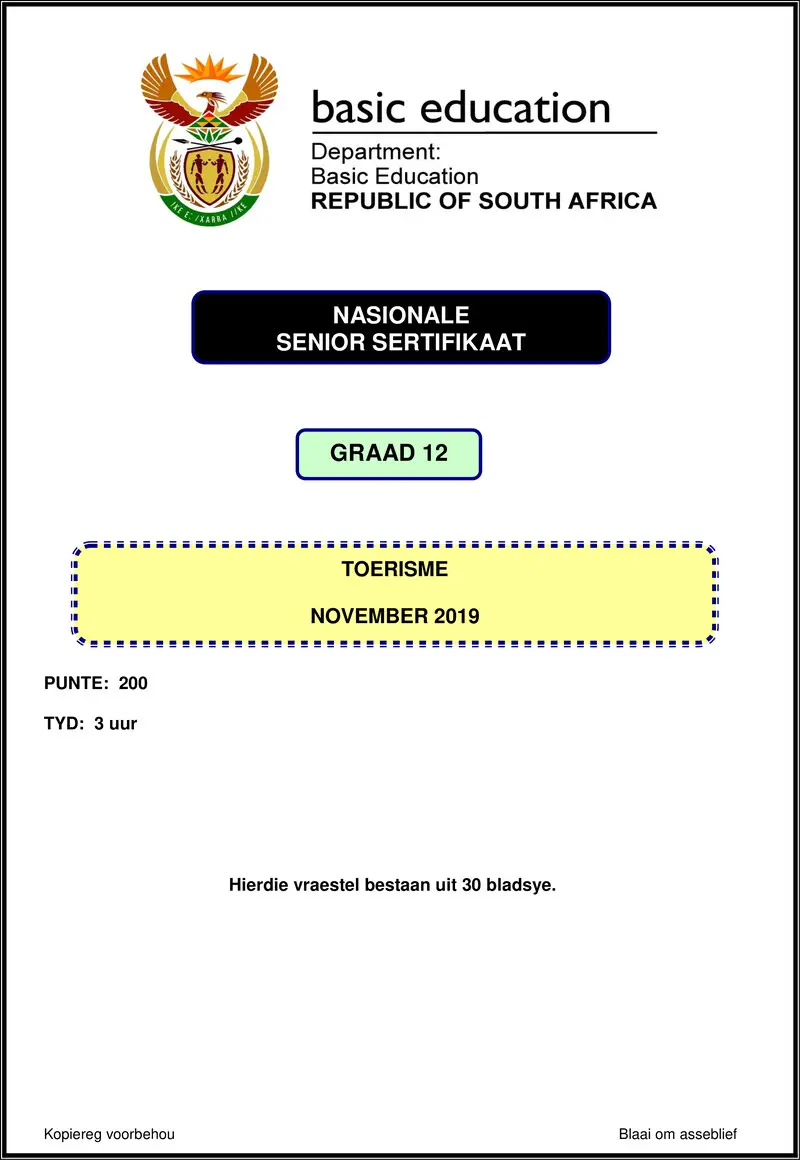 Grade 12 Tourism past paper 2019 – tourism nov 2019 afr gr12