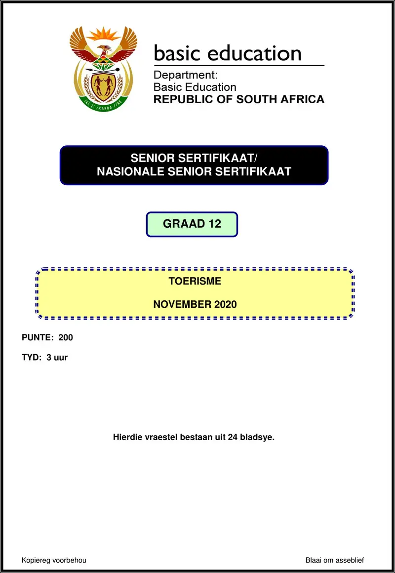 Grade 12 Tourism past paper 2020 – tourism nov 2020 afr gr12