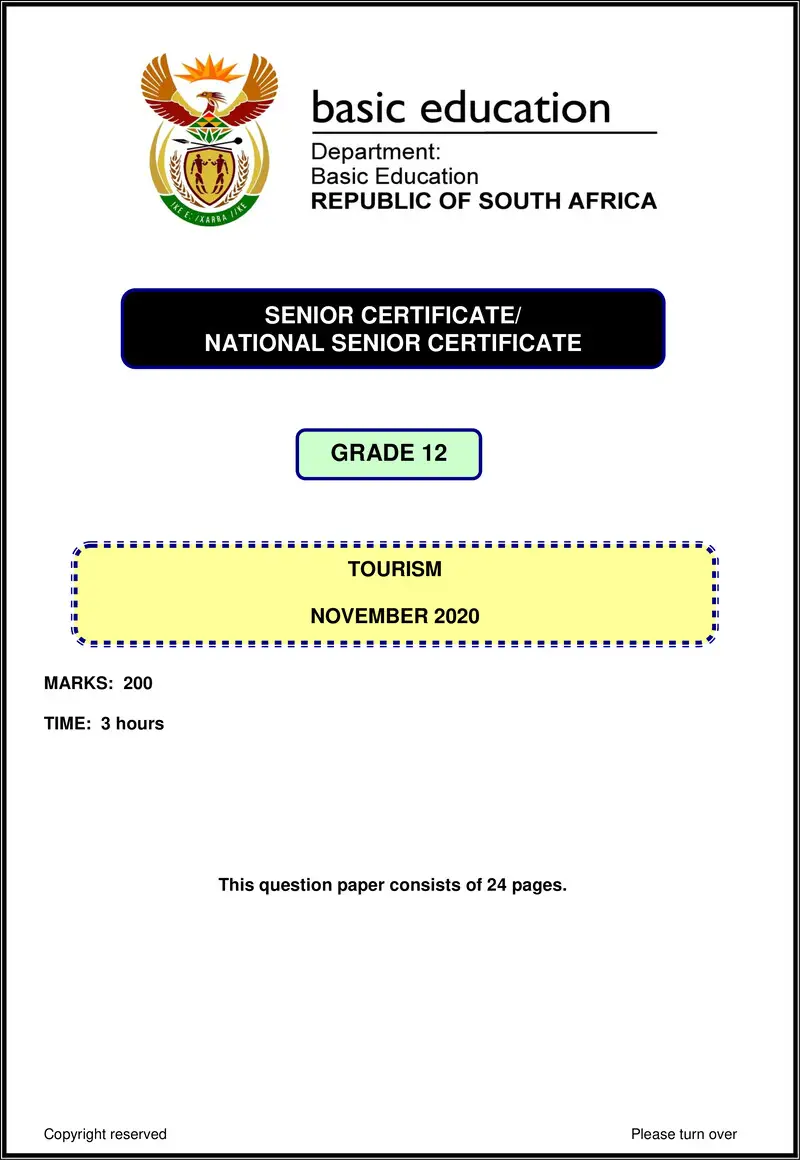 Grade 12 Tourism past paper 2020 – tourism nov 2020 eng gr12