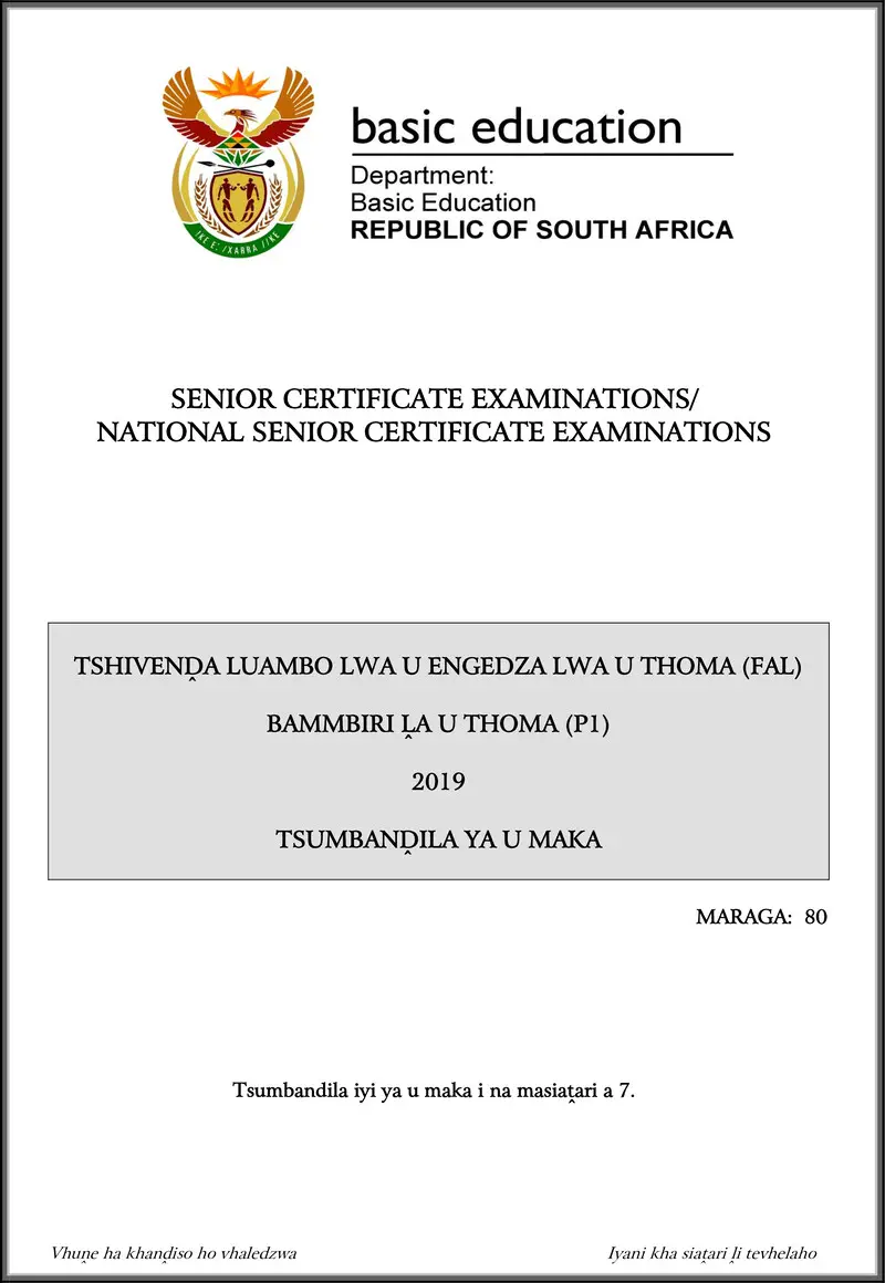 Grade 12 Tshivenda past paper 2019 – tshivenda fal p1 may june 2019 memo gr12