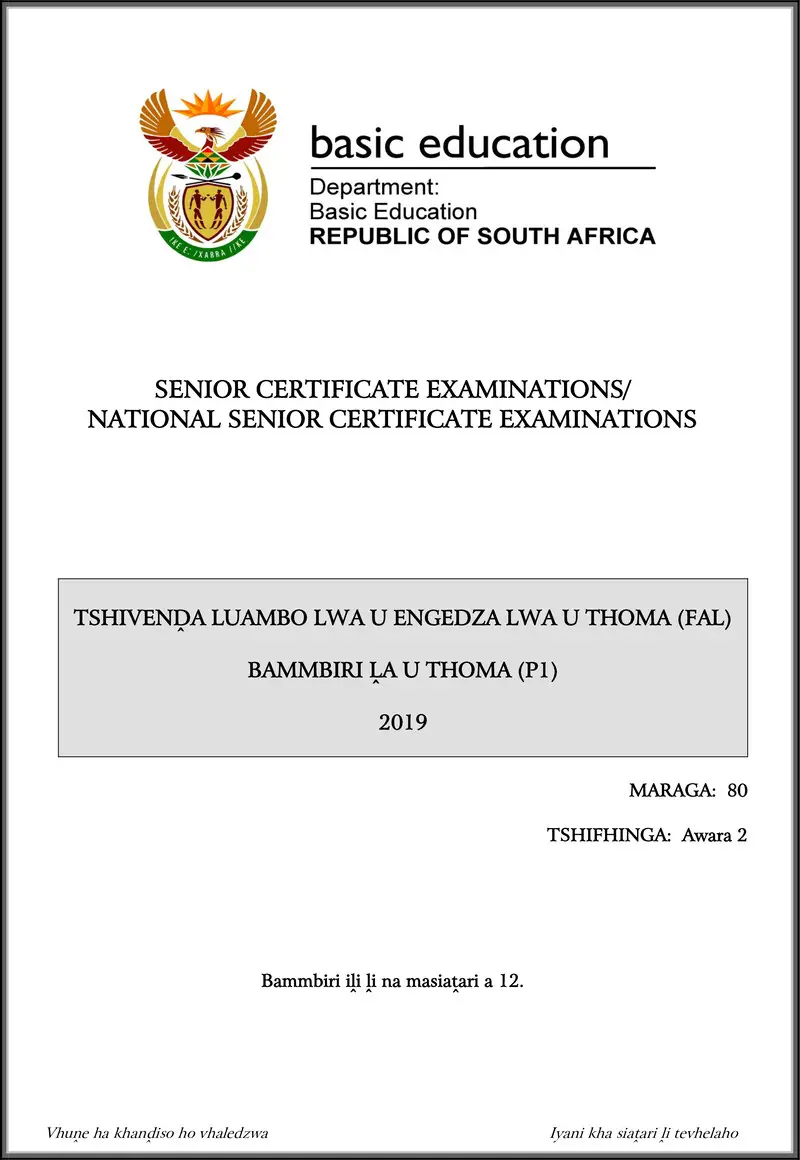 Grade 12 Tshivenda past paper 2019 – tshivenda fal p1 may june 2019 gr12