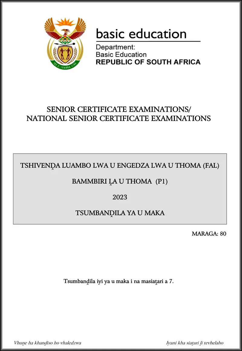 Grade 12 Tshivenda past paper 2023 – tshivenda fal p1 may june 2023 mg gr12