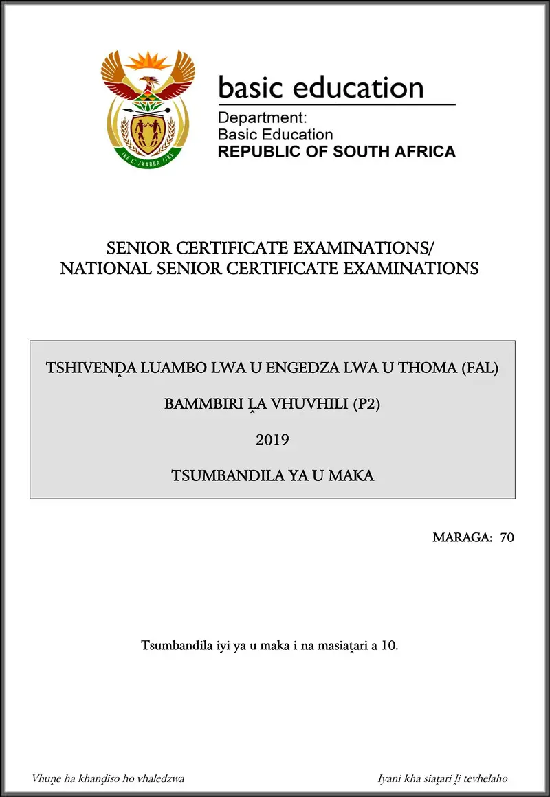 Grade 12 Tshivenda past paper 2019 – tshivenda fal p2 may june 2019 memo gr12