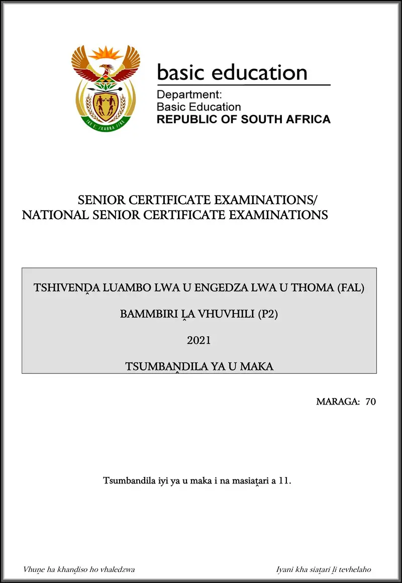 Grade 12 Tshivenda past paper 2021 – tshivenda fal p2 may june 2021 mg gr12