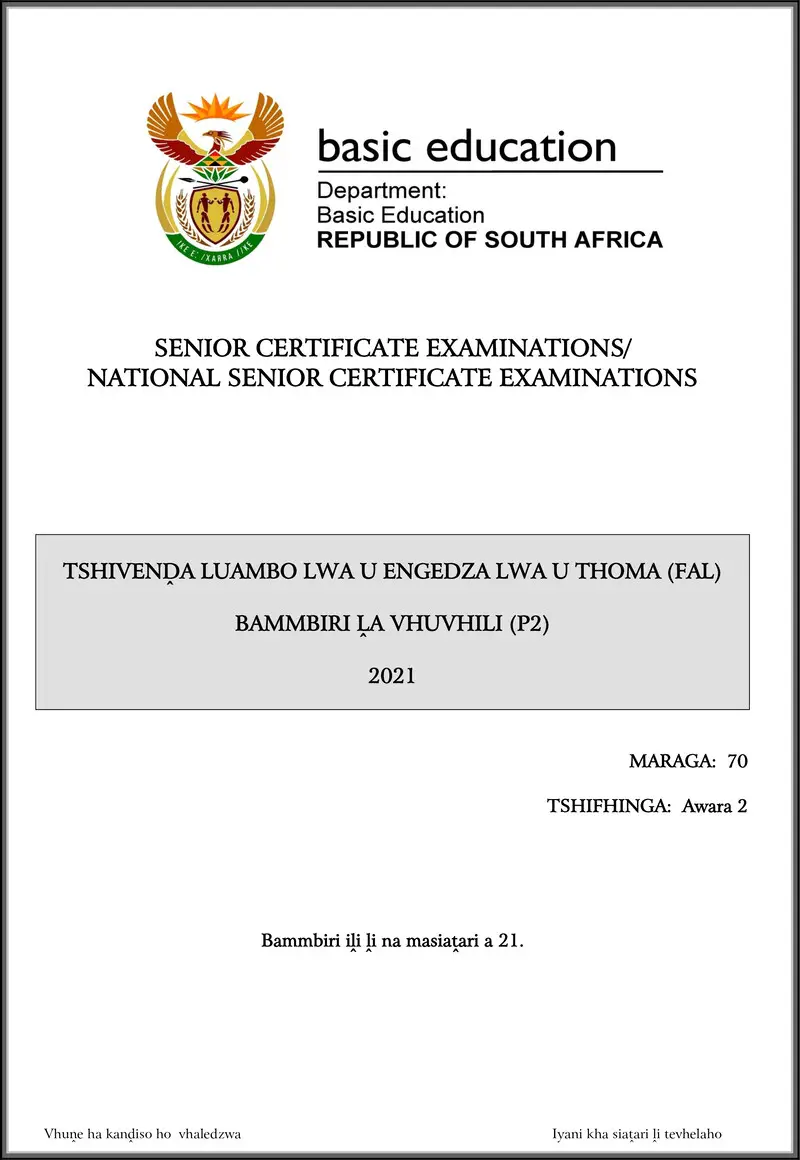 Grade 12 Tshivenda past paper 2021 – tshivenda fal p2 may june 2021 gr12