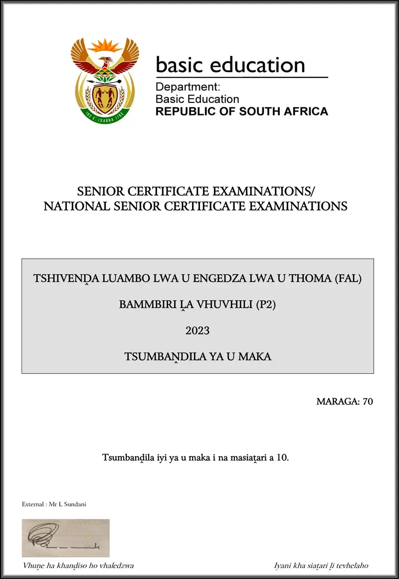 Grade 12 Tshivenda past paper 2023 – tshivenda fal p2 may june 2023 mg gr12