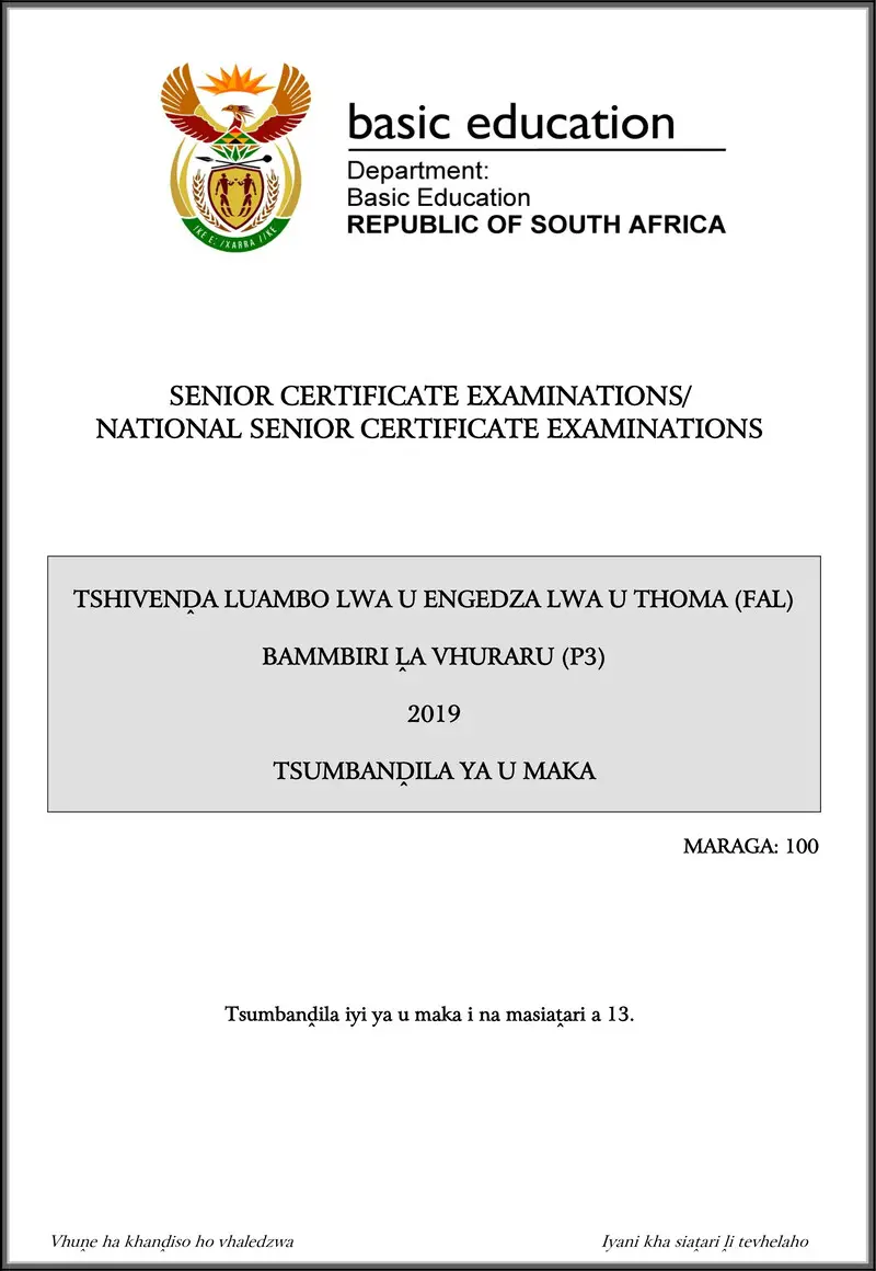 Grade 12 Tshivenda past paper 2019 – tshivenda fal p3 may june 2019 memo gr12