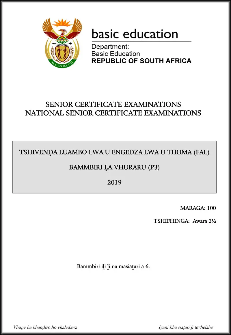 Grade 12 Tshivenda past paper 2019 – tshivenda fal p3 may june 2019 gr12
