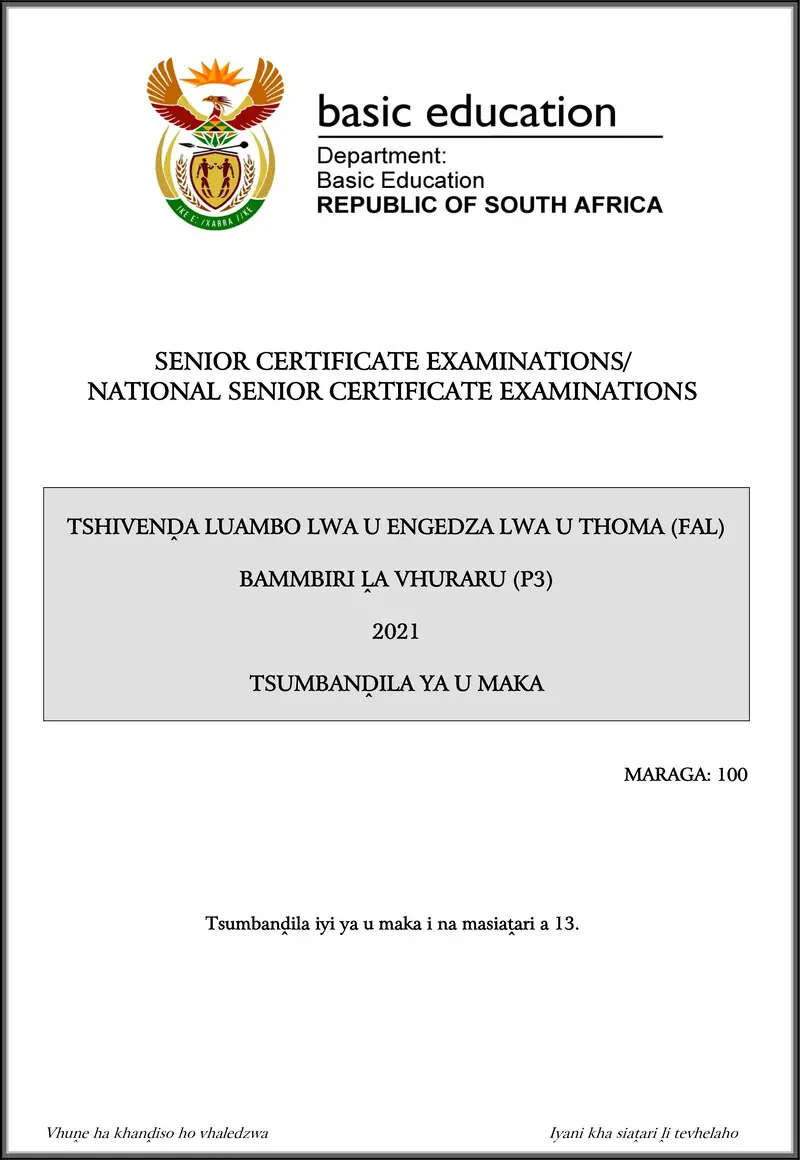 Grade 12 Tshivenda past paper 2021 – tshivenda fal p3 may june 2021 mg gr12