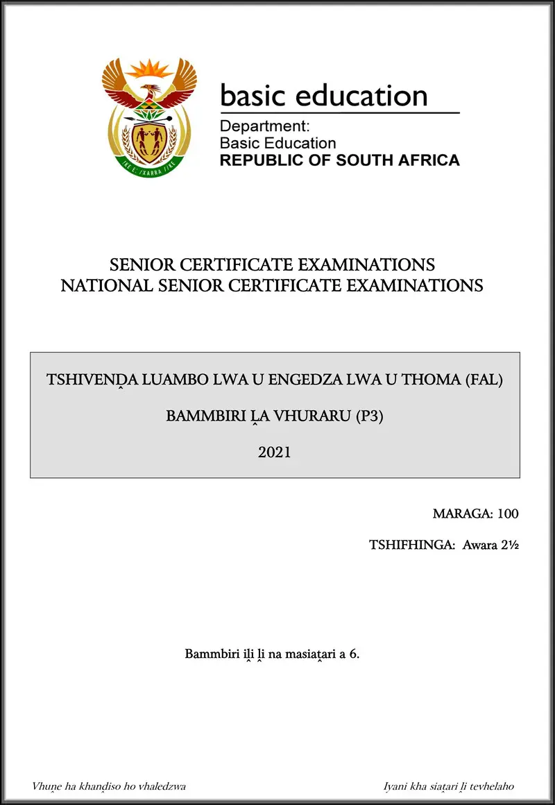 Grade 12 Tshivenda past paper 2021 – tshivenda fal p3 may june 2021 gr12