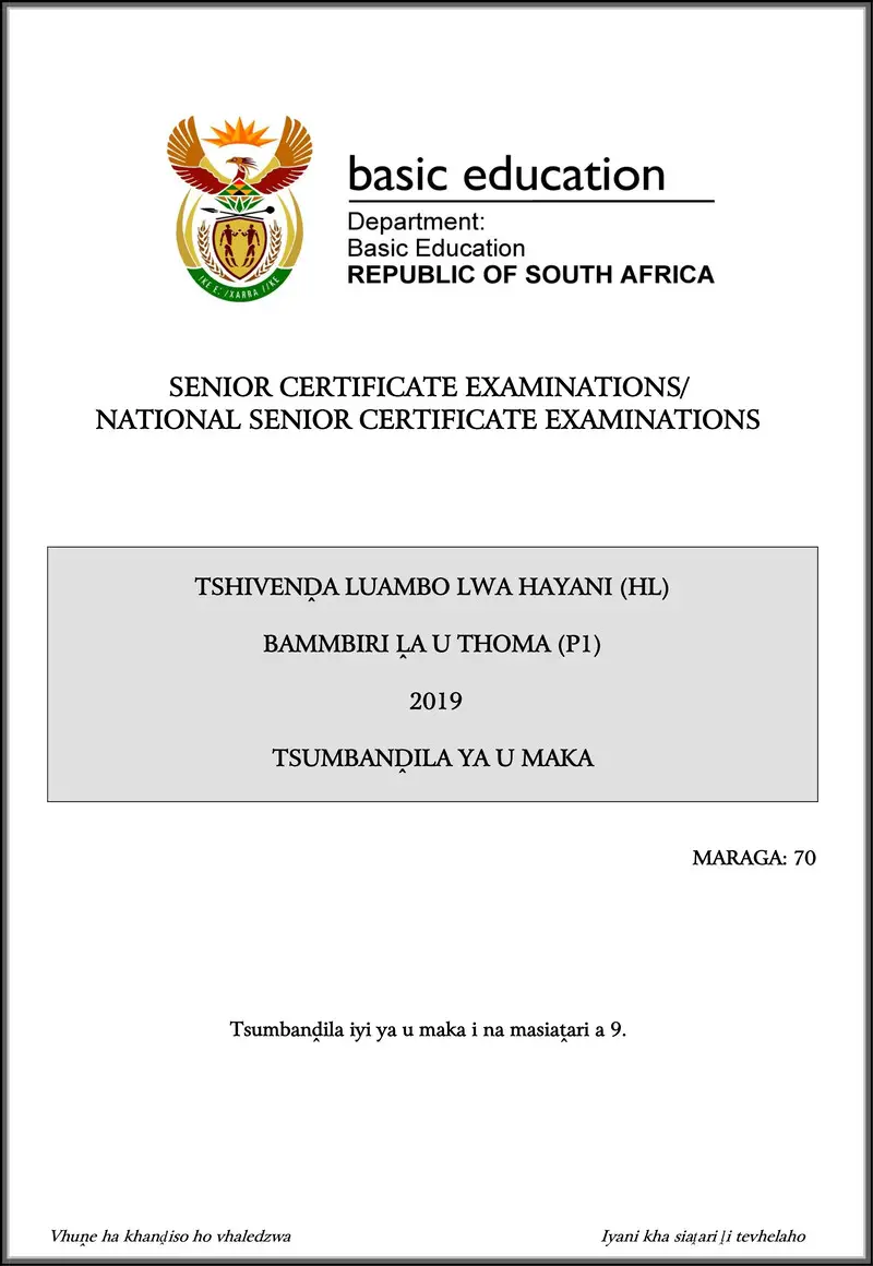 Grade 12 Tshivenda past paper 2019 – tshivenda hl p1 may june 2019 memo gr12