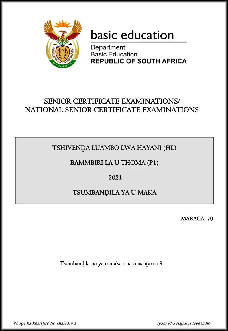 Grade 12 Tshivenda past paper 2021 – tshivenda hl p1 may june 2021 mg gr12