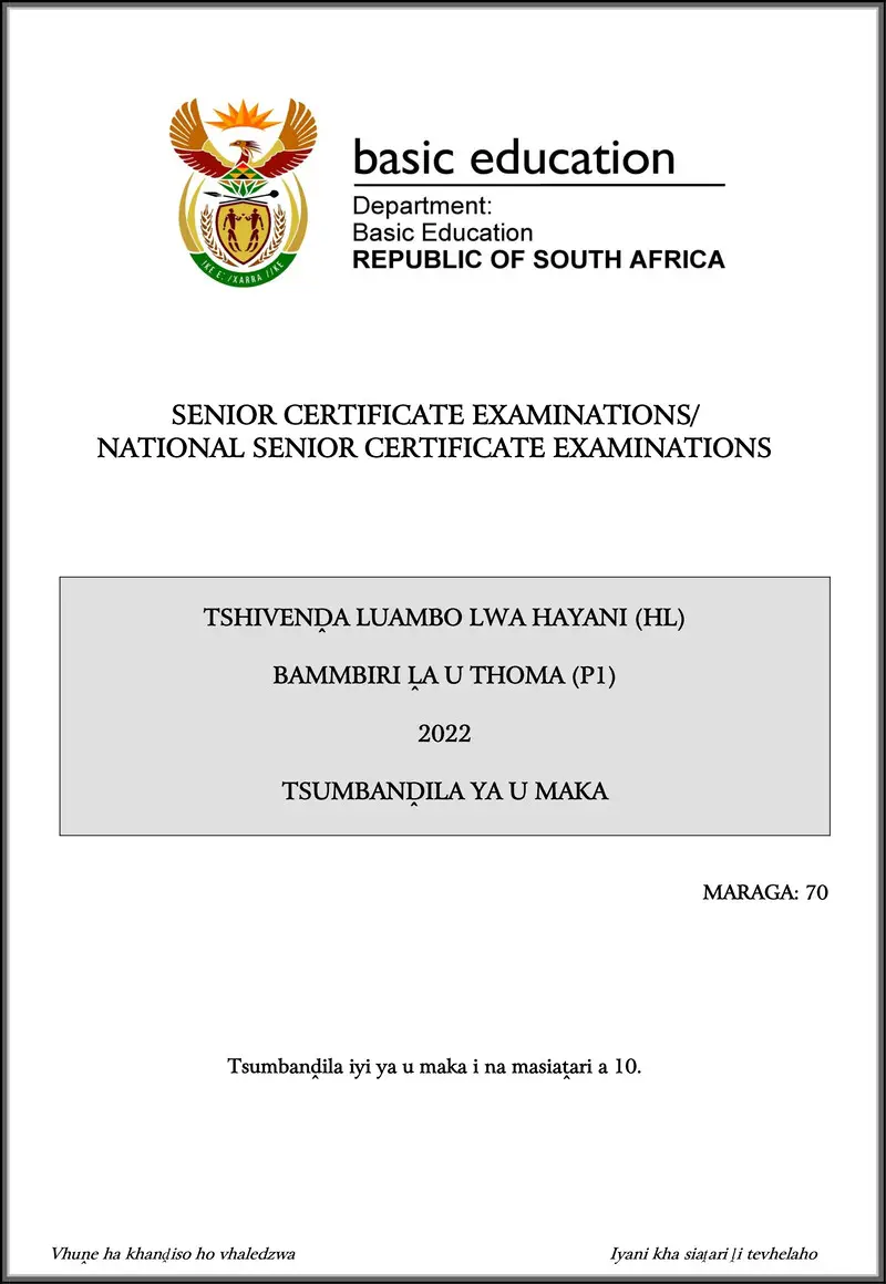 Grade 12 Tshivenda past paper 2022 – tshivenda hl p1 may june 2022 mg gr12