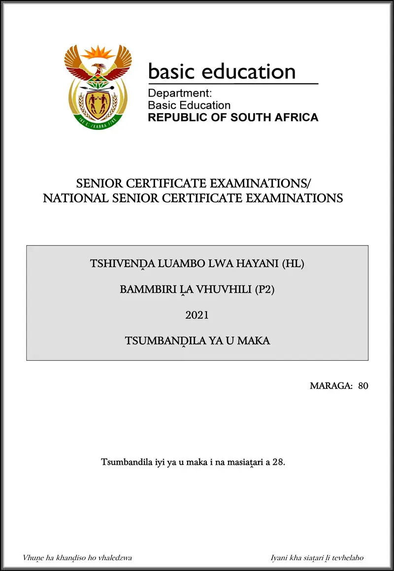 Grade 12 Tshivenda past paper 2021 – tshivenda hl p2 may june 2021 mg gr12
