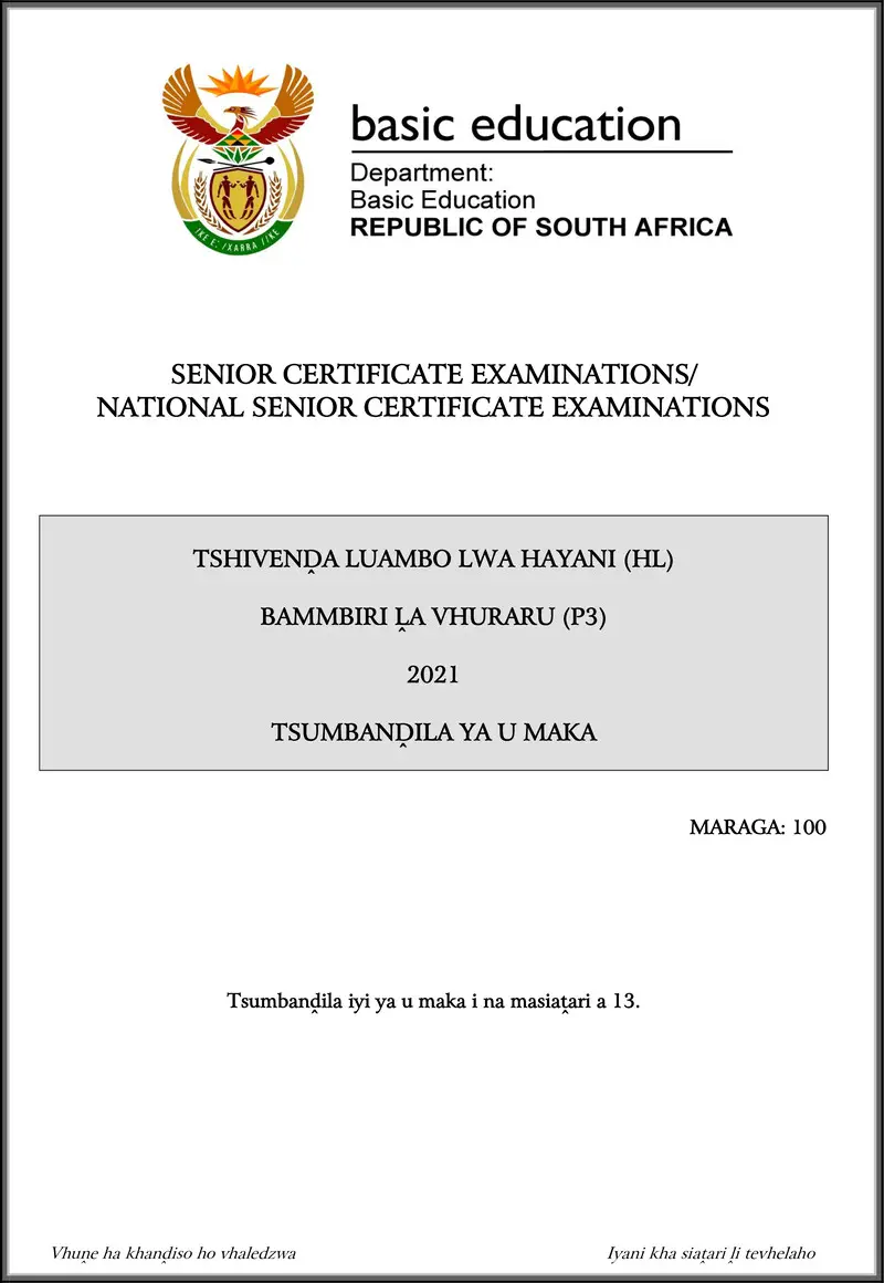 Grade 12 Tshivenda past paper 2021 – tshivenda hl p3 may june 2021 mg gr12