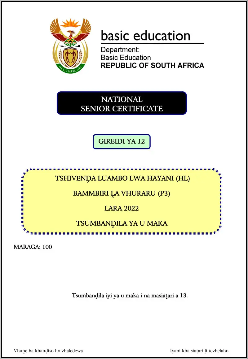 Grade 12 Tshivenda past paper 2022 – tshivenda hl p3 nov 2022 mg gr12